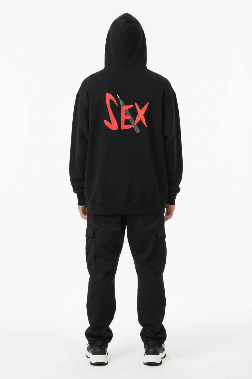 Sweat à capuche streetwear noir détail tissu ZeykkaStudio