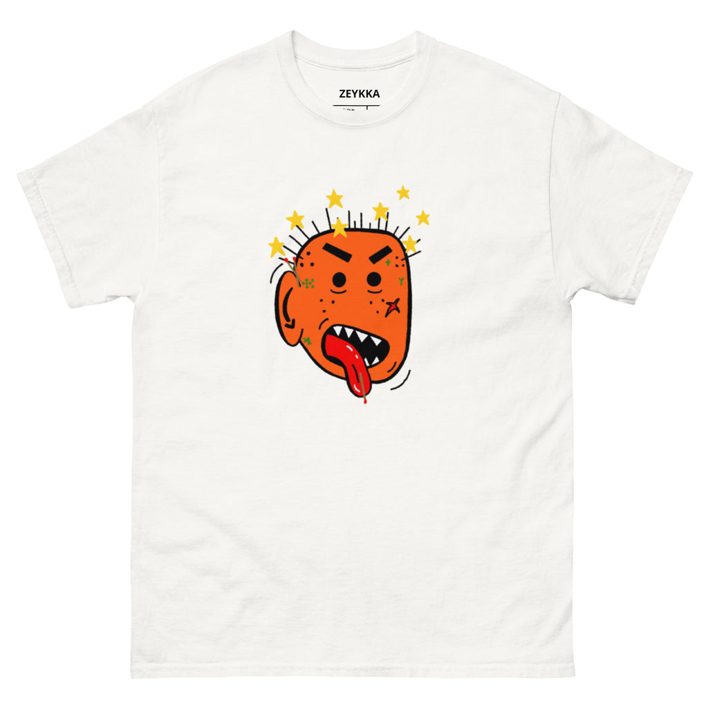 T-shirt streetwear Pop-Art Visage Orange porté ZeykkaStudio