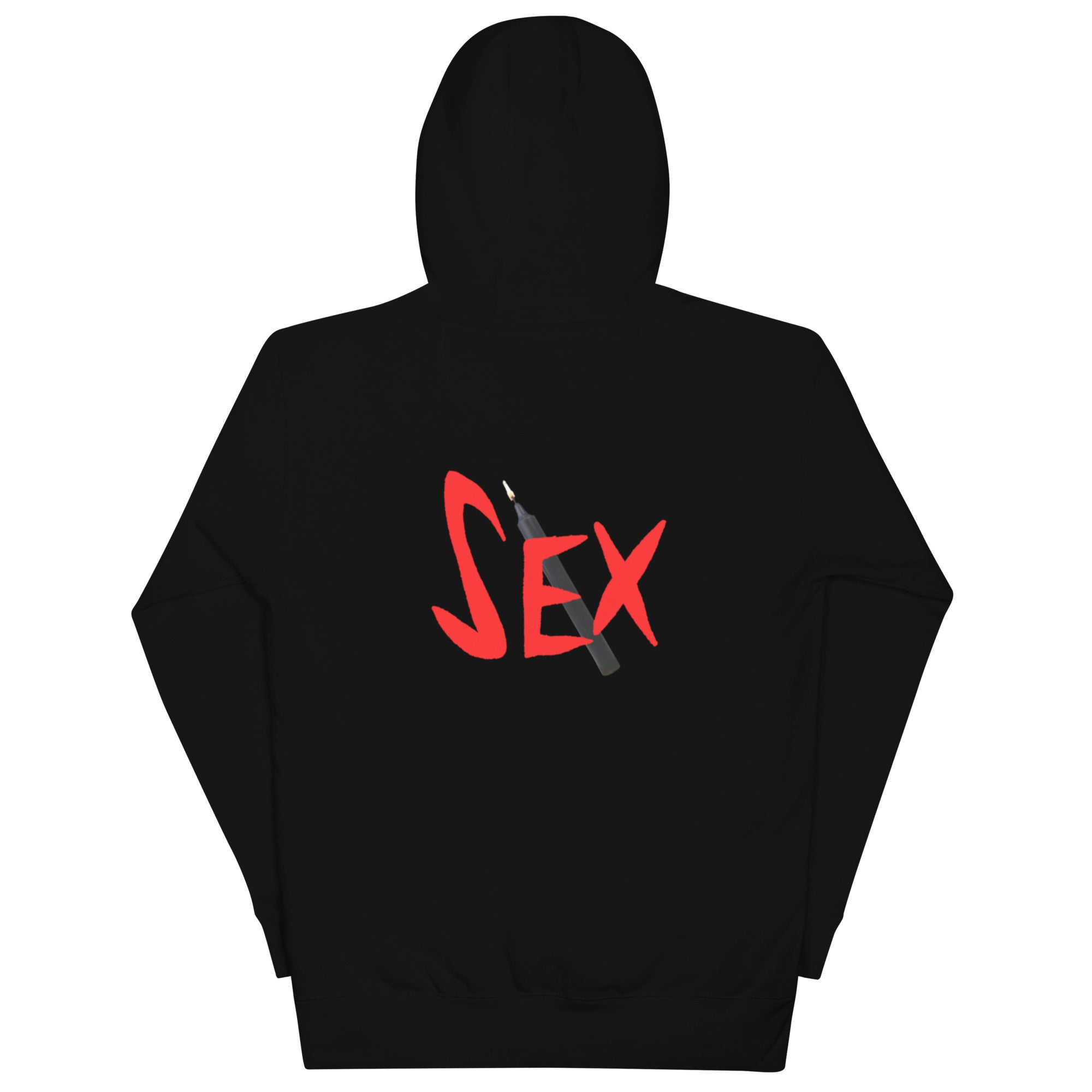 Sweat à capuche noir unisexe Zeykkastudio, vue de dos avec écusson en tissu