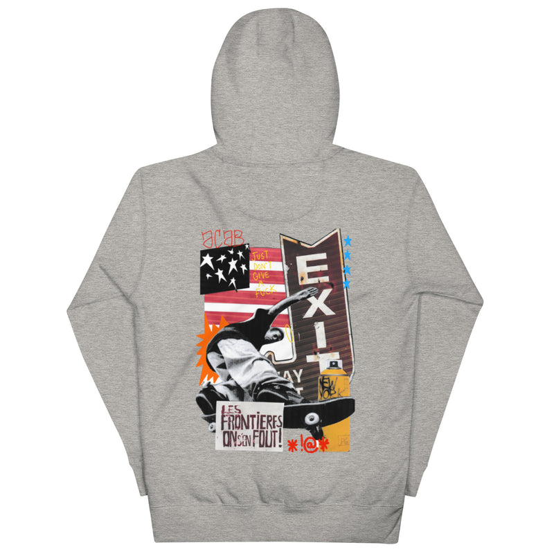 Sweat à capuche streetwear Skate x Collage dos ZeykkaStudio Lyon